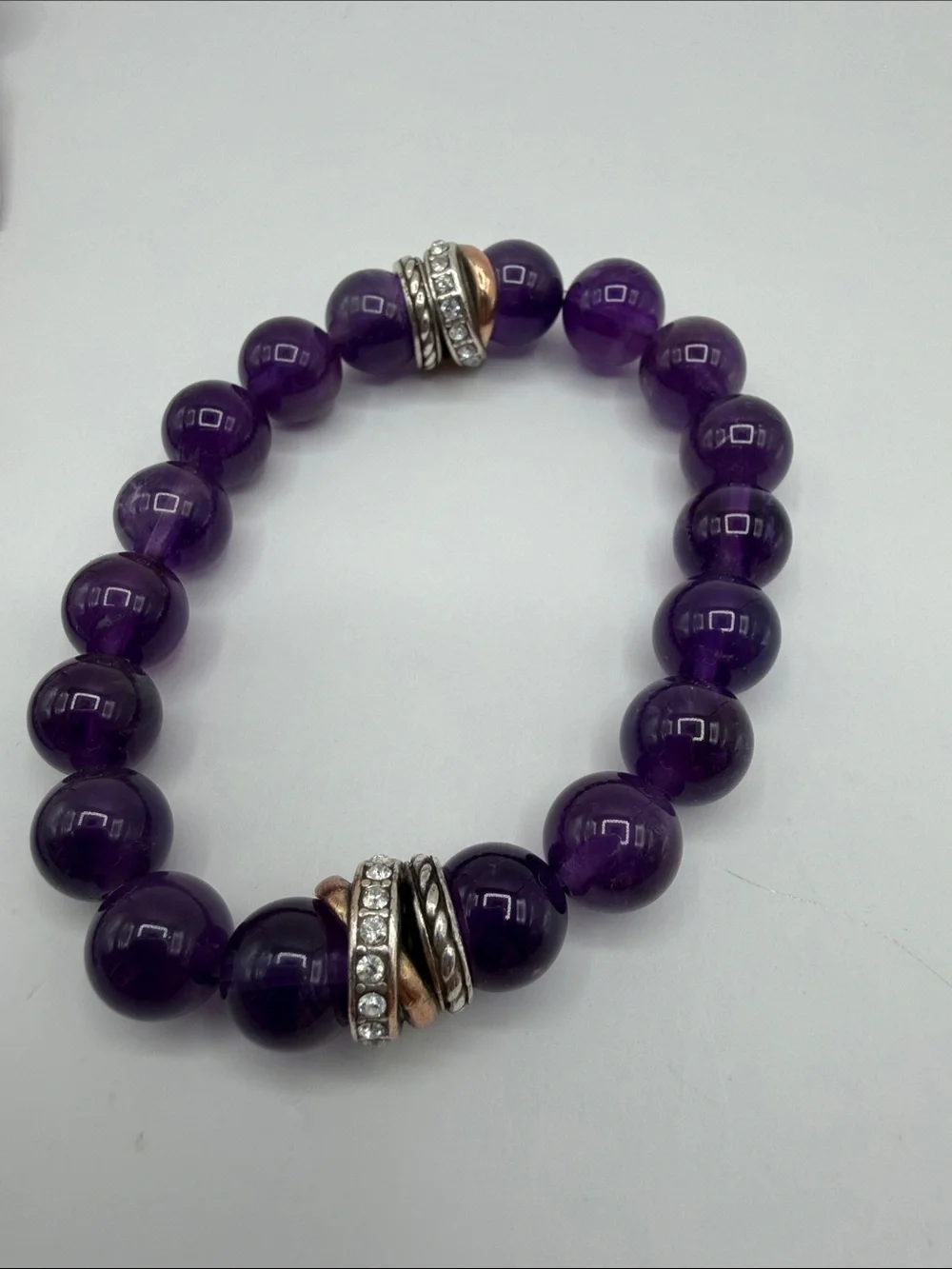 Brighton Neptunes Ring Beaded Purple Agate Stretch Band Bracelet